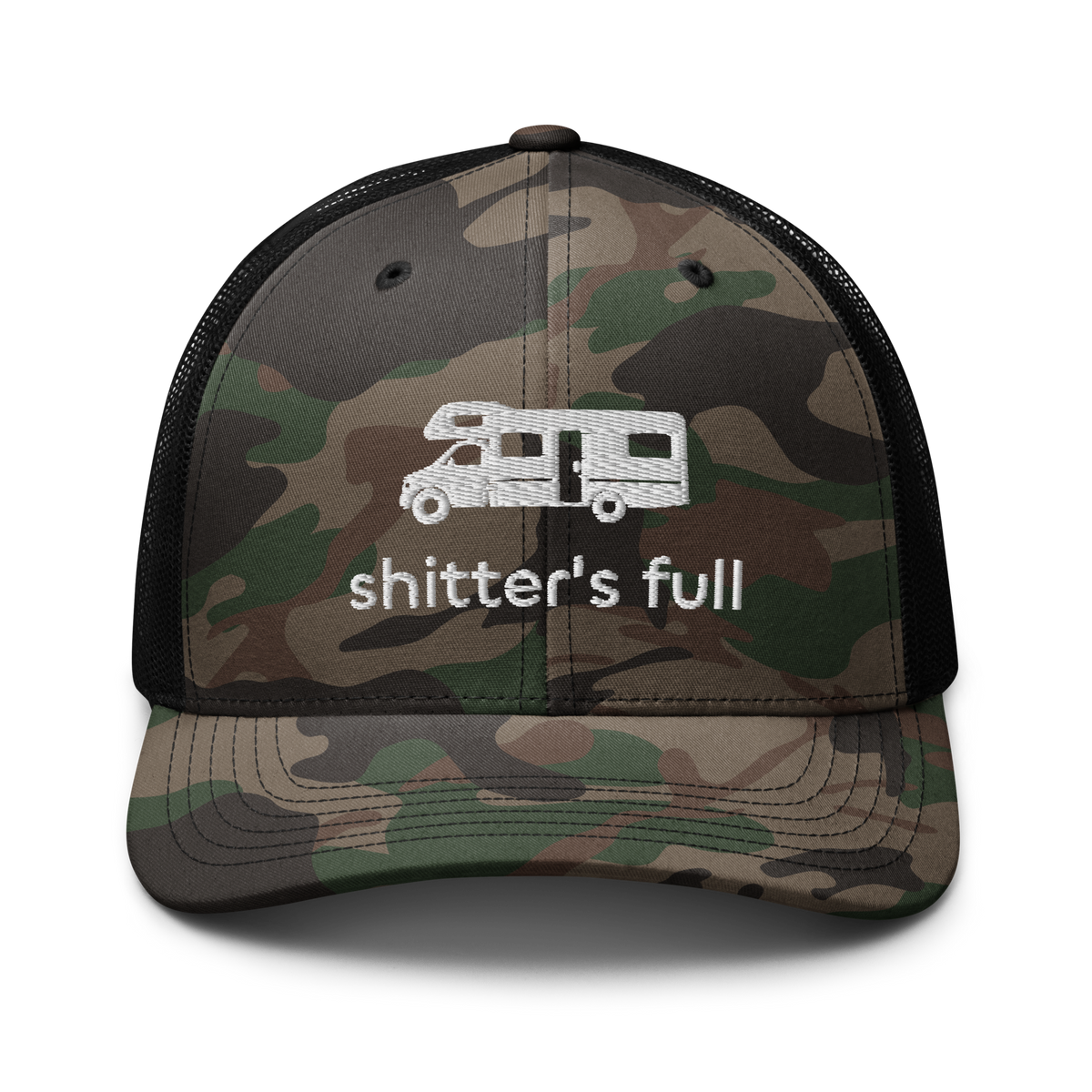 Shitter's Full Camouflage Trucker Hat Camo/Black | 222 Threads