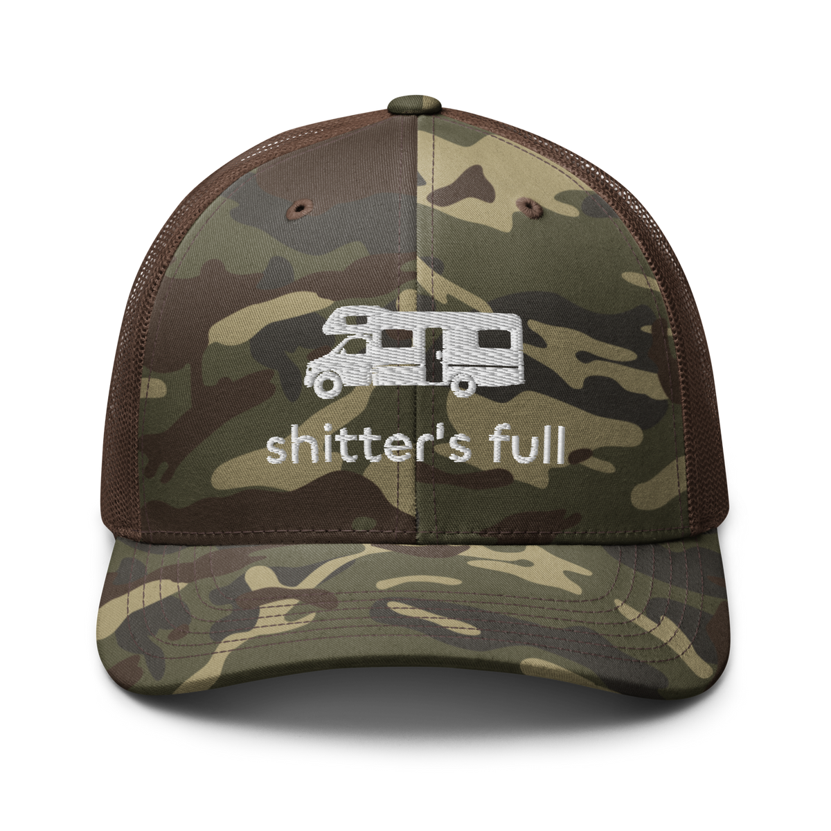 Shitter's Full Camouflage Trucker Hat Camo/Brown | 222 Threads
