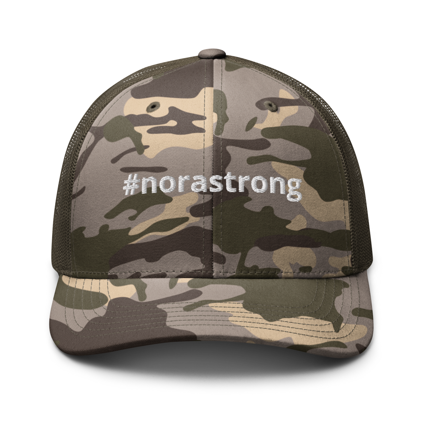 #NORASTRONG Camouflage trucker hat