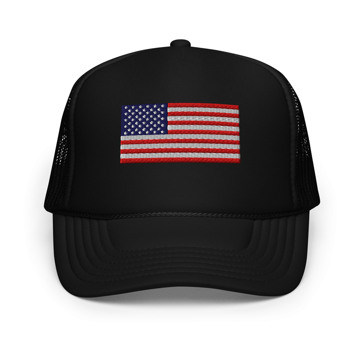 USA Flag Foam Trucker Hat Black | 222 Threads