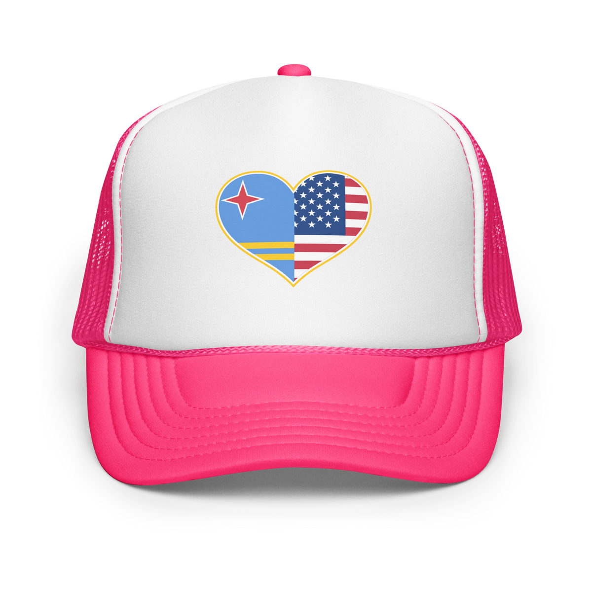Aruba And USA Foam Trucker Hat Hot Pink/ White/ Hot Pink | 222 Threads