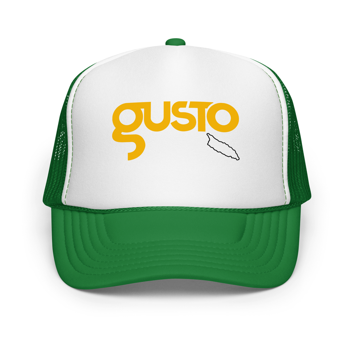 Gusto Aruba Foam Trucker Hat Kelly/ White/ Kelly | 222 Threads