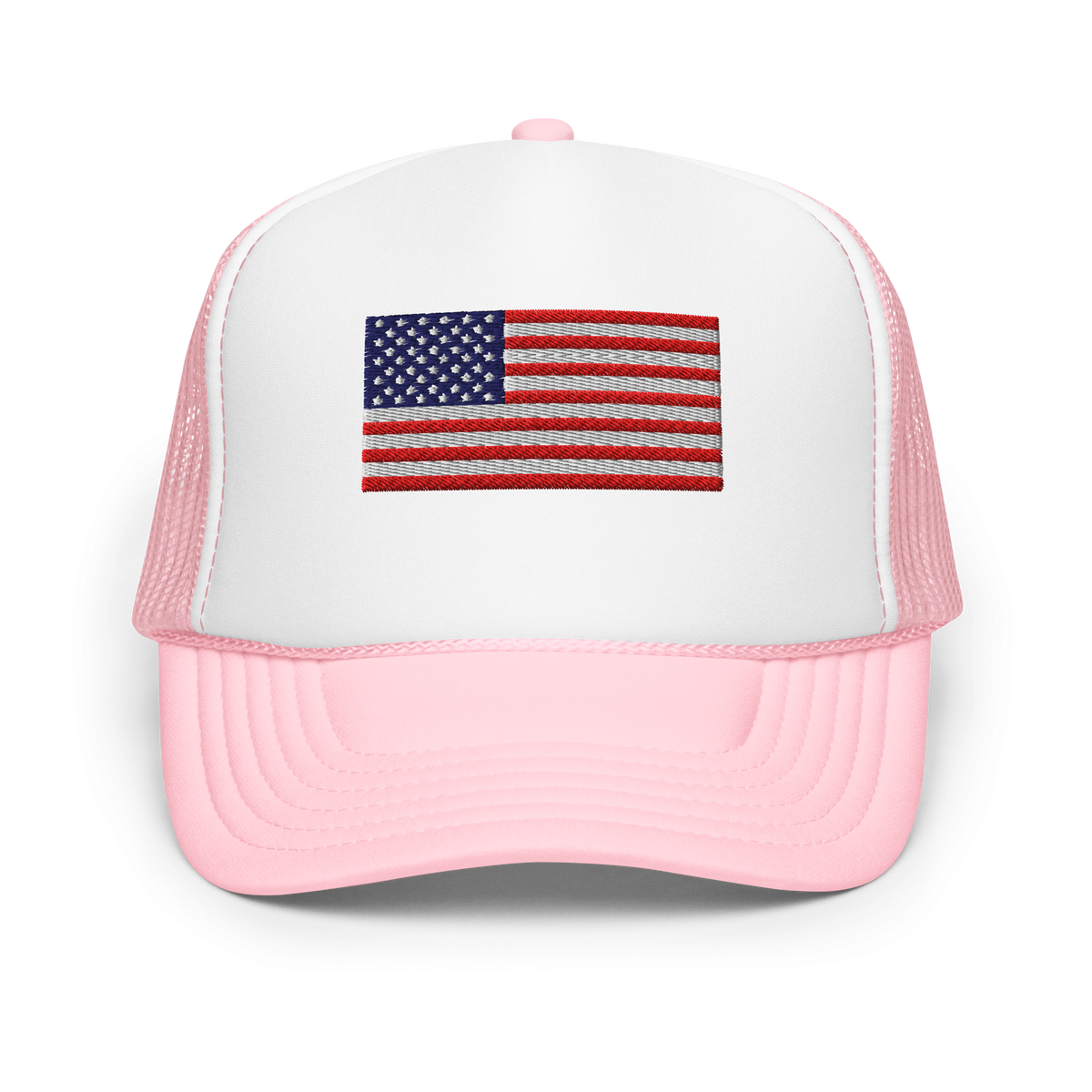 USA Flag Foam Trucker Hat Light Pink / White / Light Pink | 222 Threads