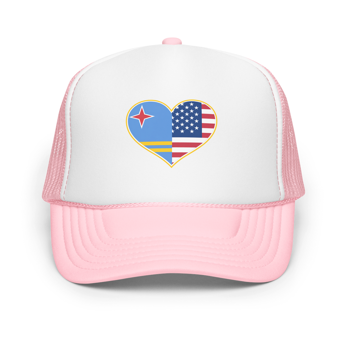 Aruba And USA Foam Trucker Hat Light Pink / White / Light Pink | 222 Threads