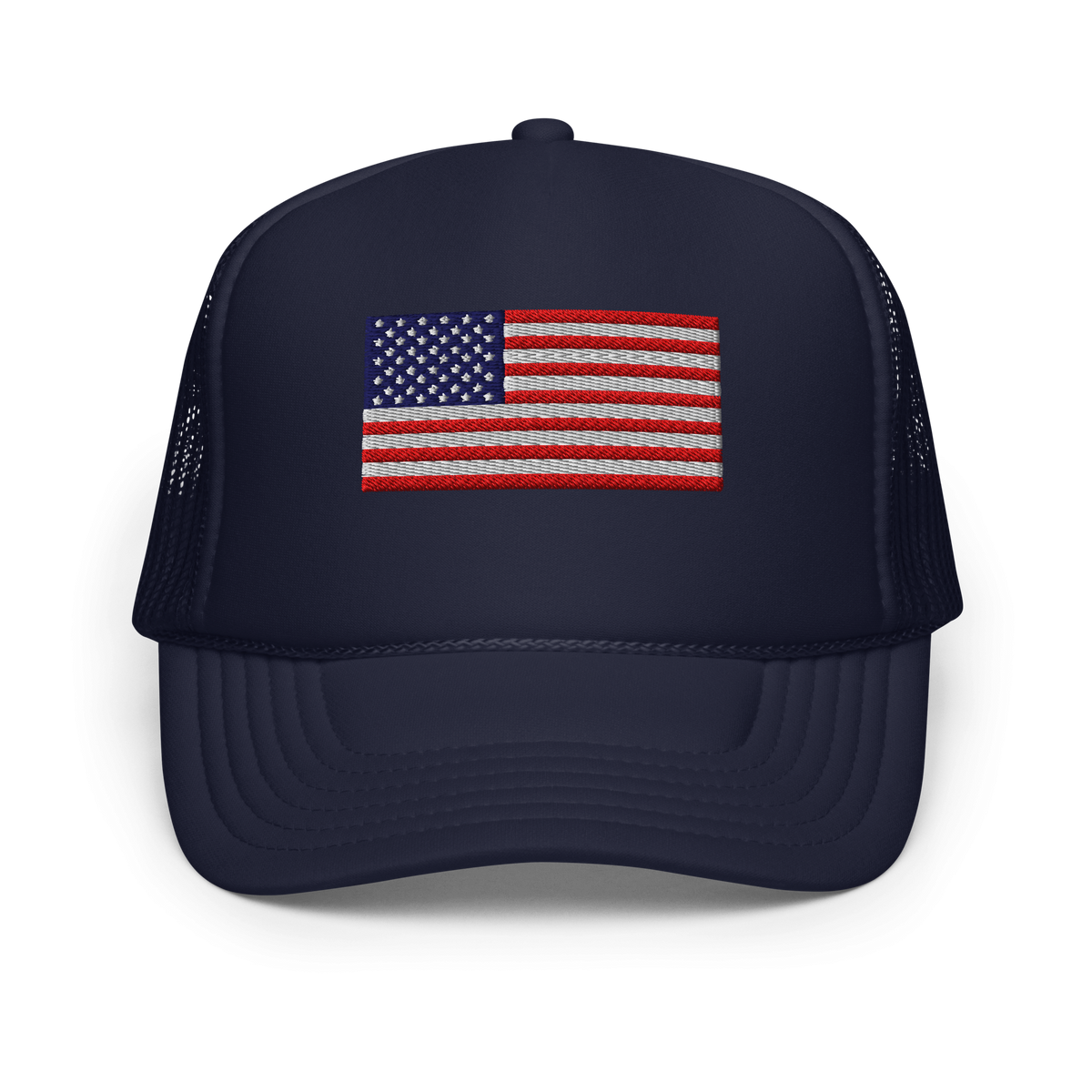 USA Flag Foam Trucker Hat Navy | 222 Threads