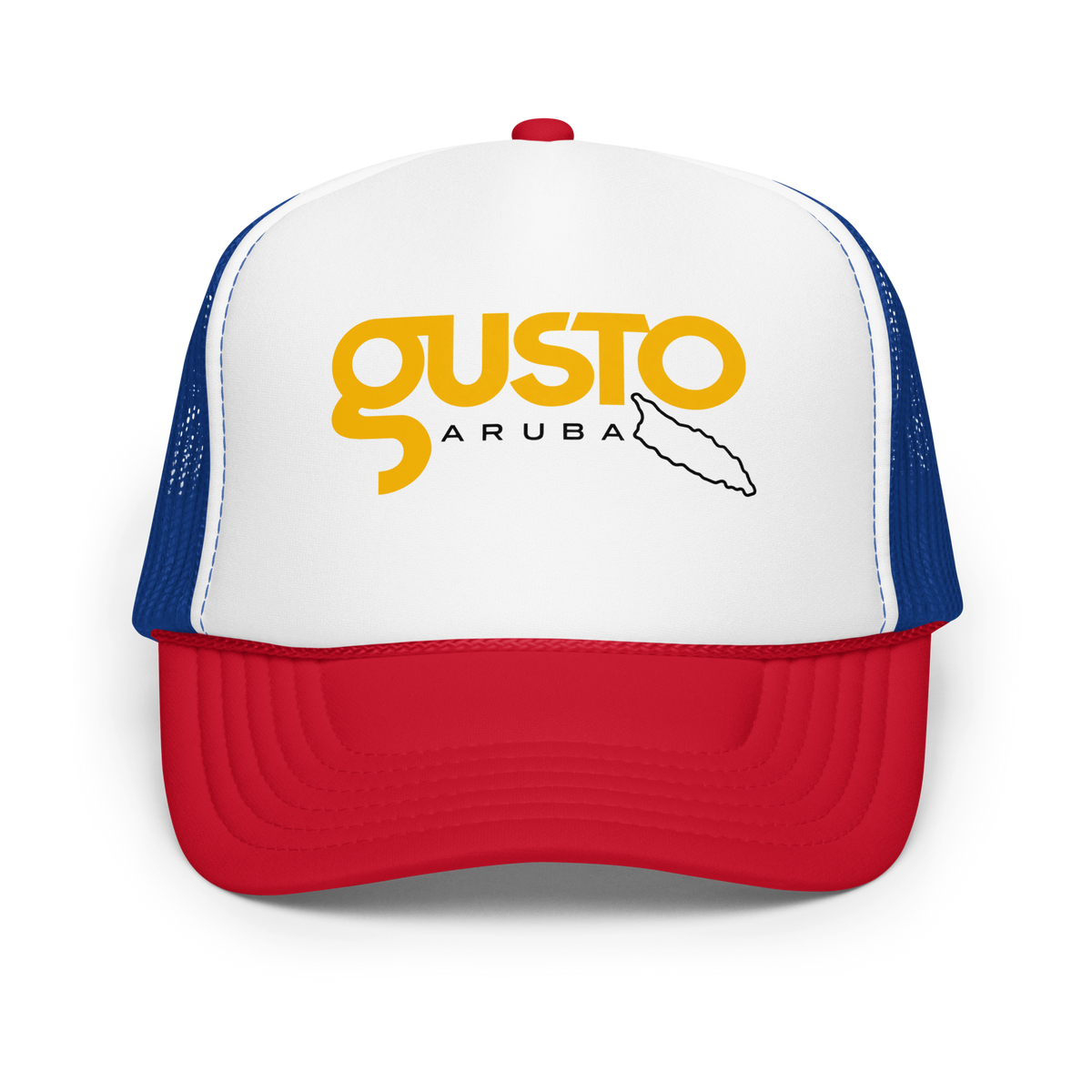 Gusto Aruba Foam Trucker Hat Red / White / Royal | 222 Threads