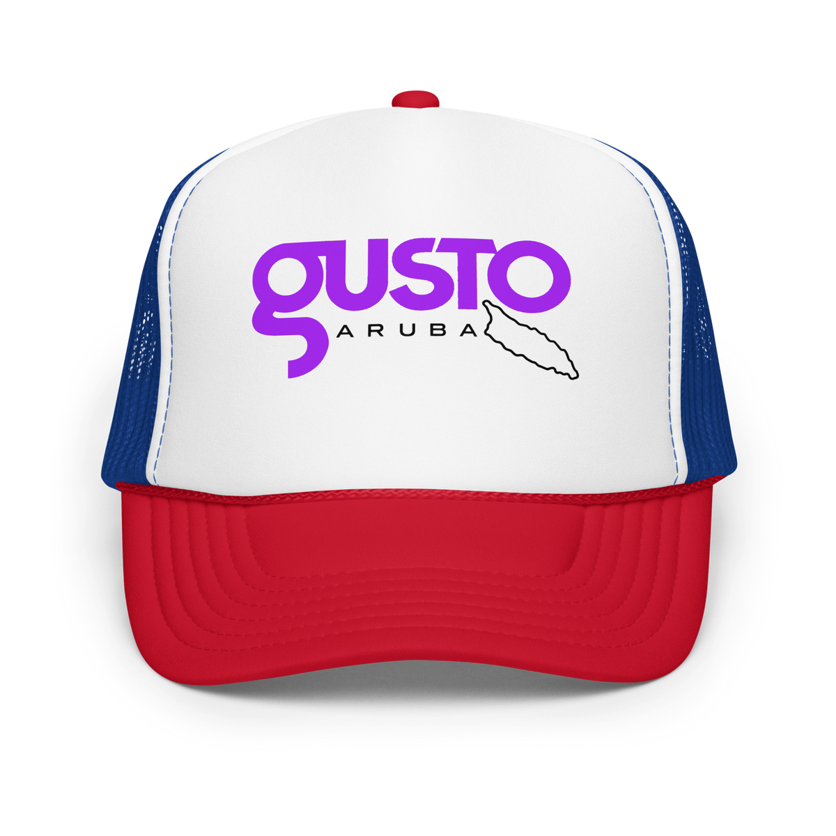 Gusto Aruba Foam Trucker Hat Red / White / Royal | 222 Threads