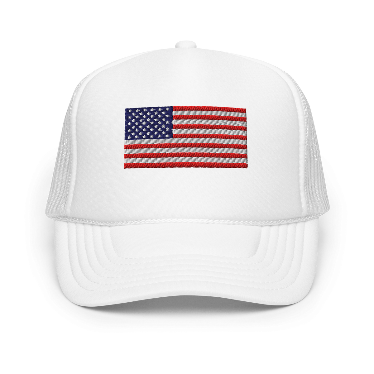 USA Flag Foam Trucker Hat White | 222 Threads