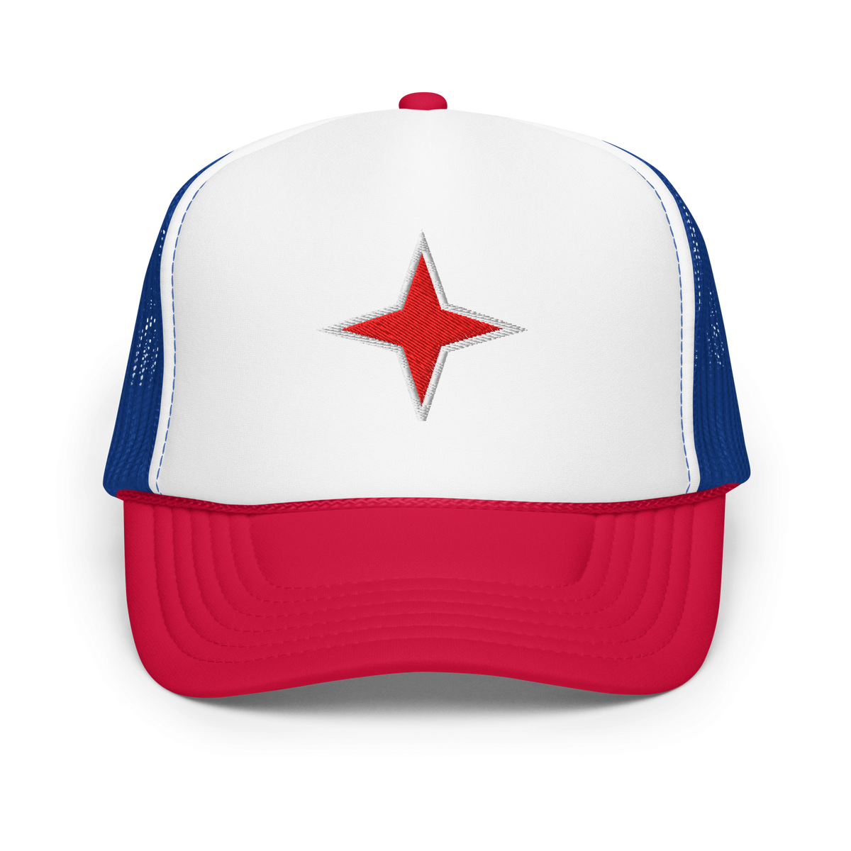 Aruba Red Star Foam Trucker Hat White / Royal / Red | 222 Threads