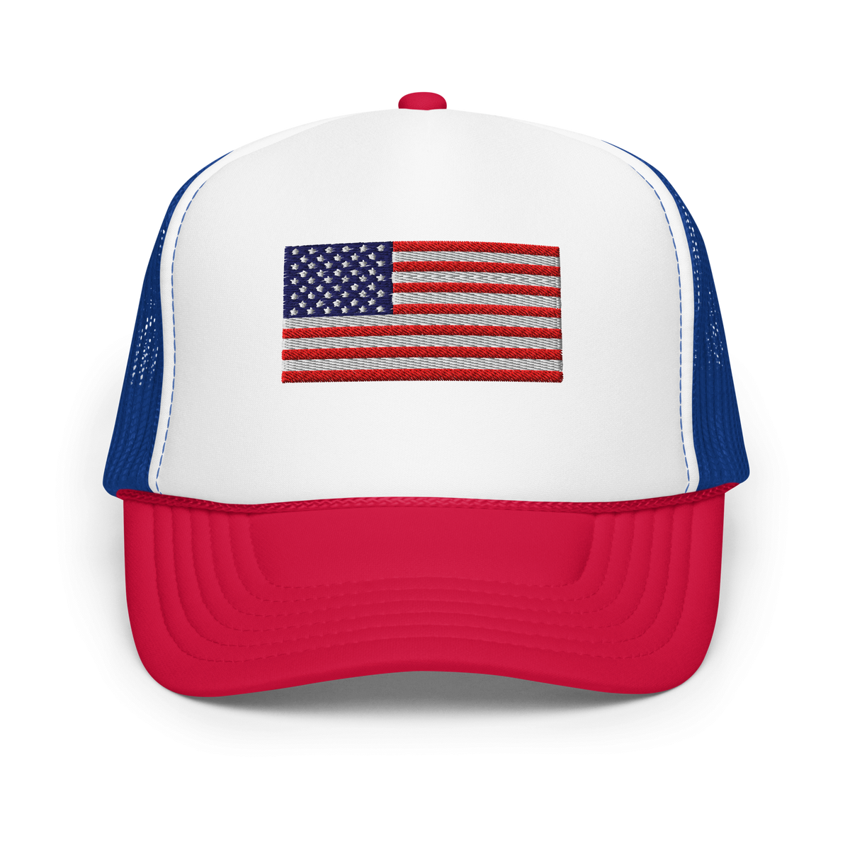USA Flag Foam Trucker Hat White / Royal / Red | 222 Threads