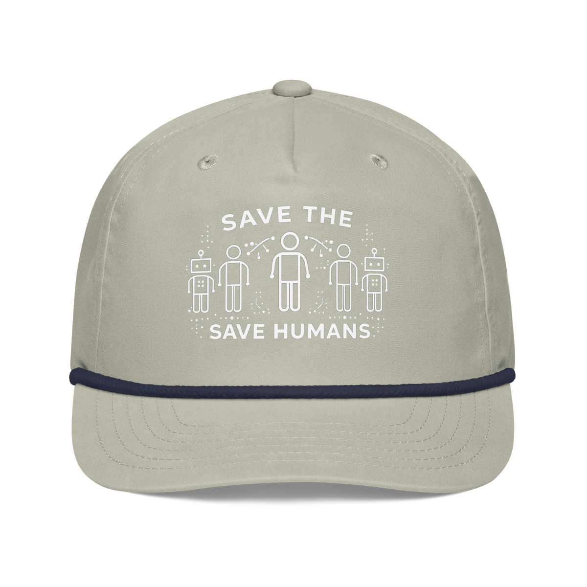 Save The Humans AI Rope Hat Lt Gray/Navy | 222 Threads