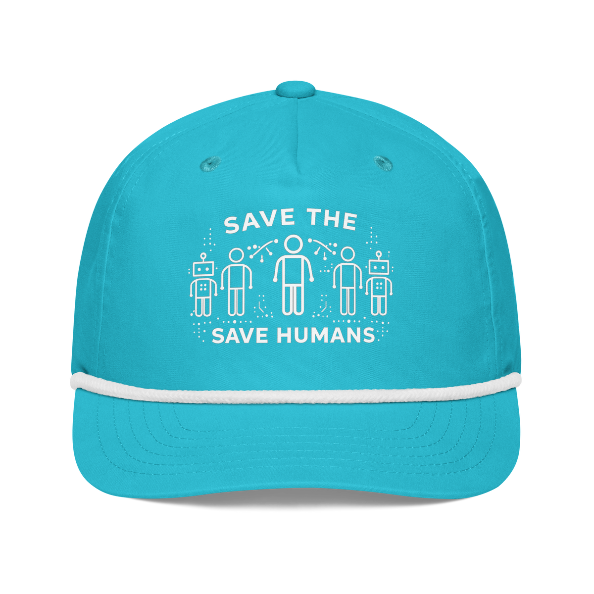 Save The Humans AI Rope Hat Turquoise/White | 222 Threads