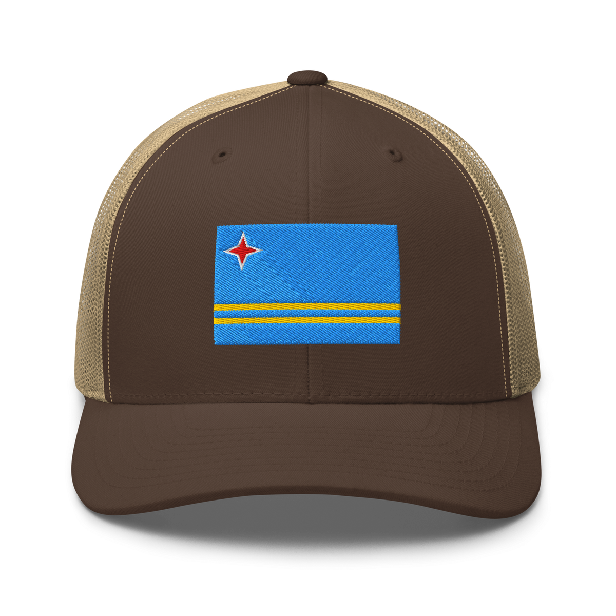 Aruba Flag Trucker Hat Brown/ Khaki | 222 Threads