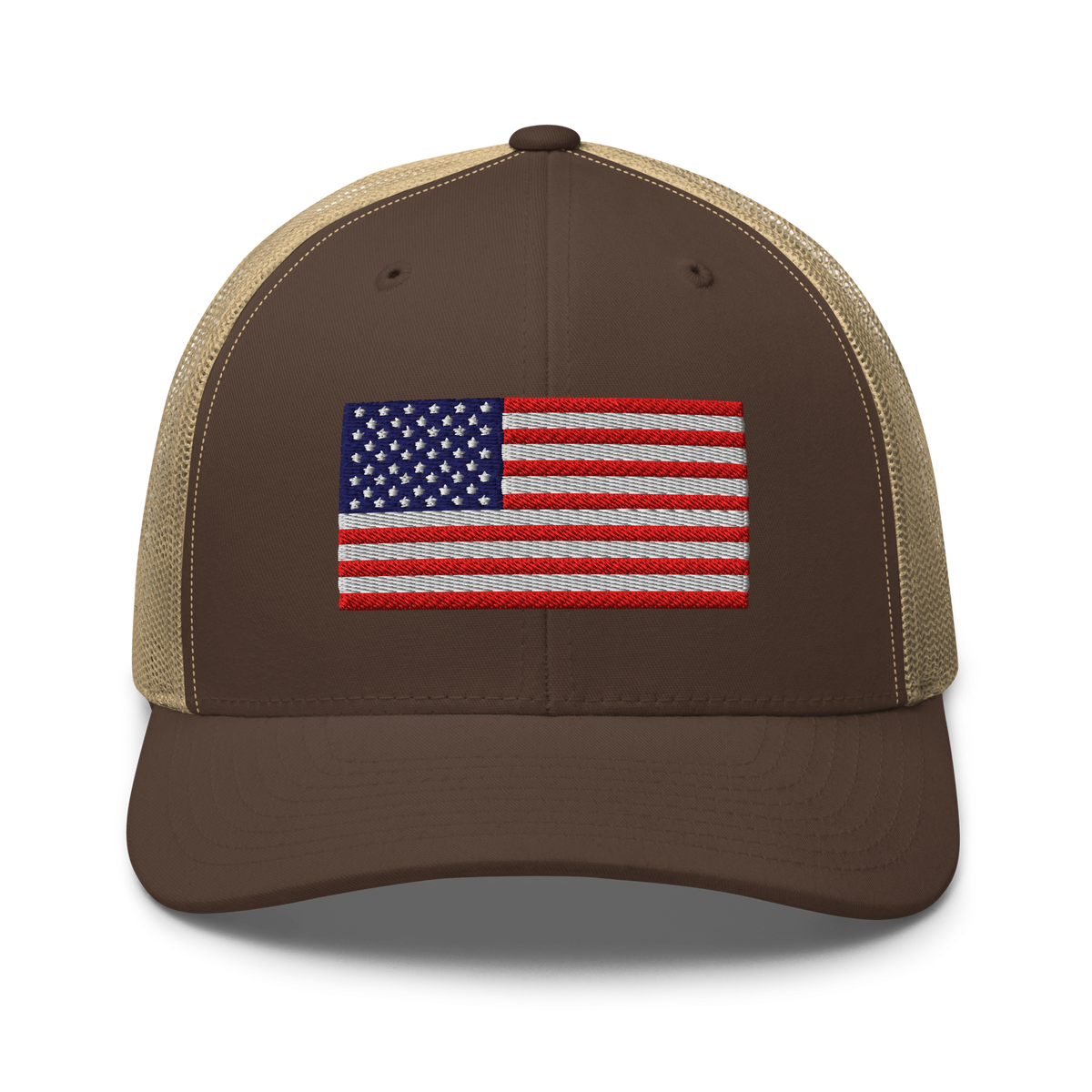 USA Flag Trucker Cap Brown/ Khaki | 222 Threads