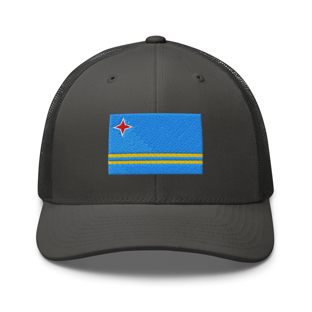 Aruba Flag Trucker Hat Charcoal | 222 Threads