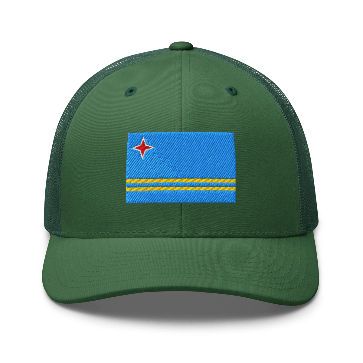Aruba Flag Trucker Hat Evergreen | 222 Threads