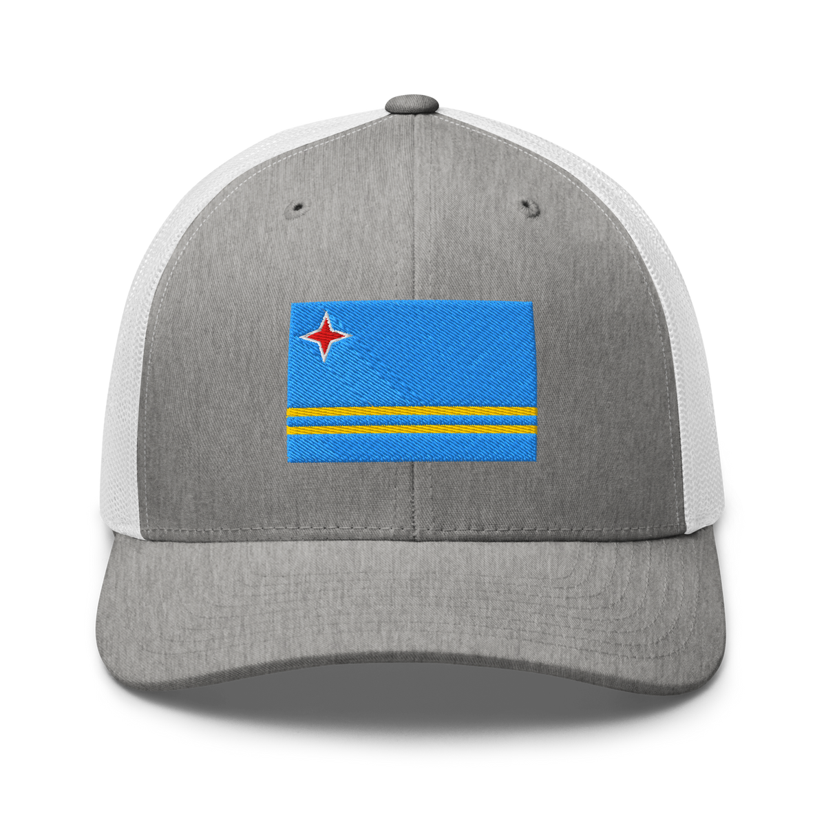 Aruba Flag Trucker Hat Heather Grey/White | 222 Threads