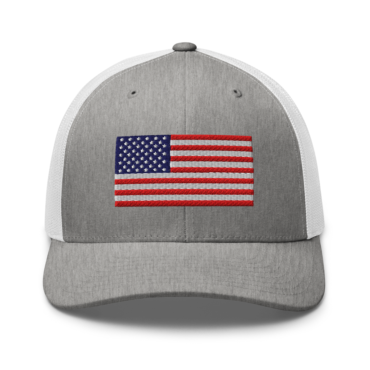 USA Flag Trucker Cap Heather Grey/White | 222 Threads