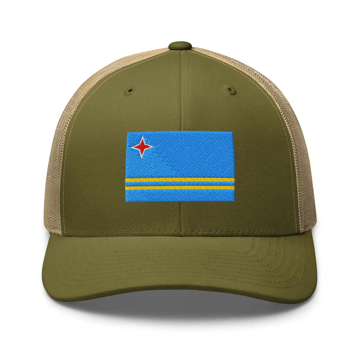 Aruba Flag Trucker Hat Moss/ Khaki | 222 Threads