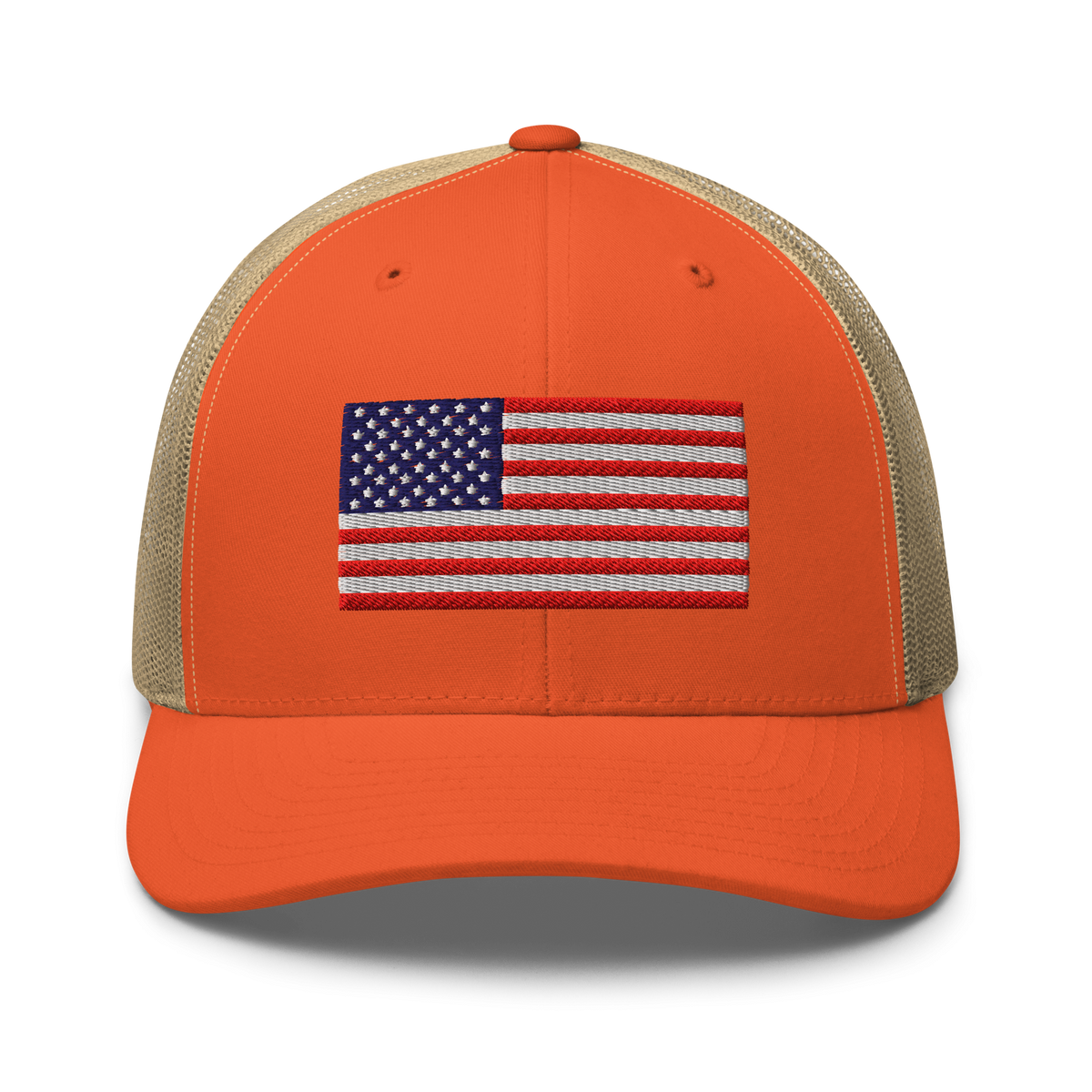 USA Flag Trucker Cap Rustic Orange/ Khaki | 222 Threads