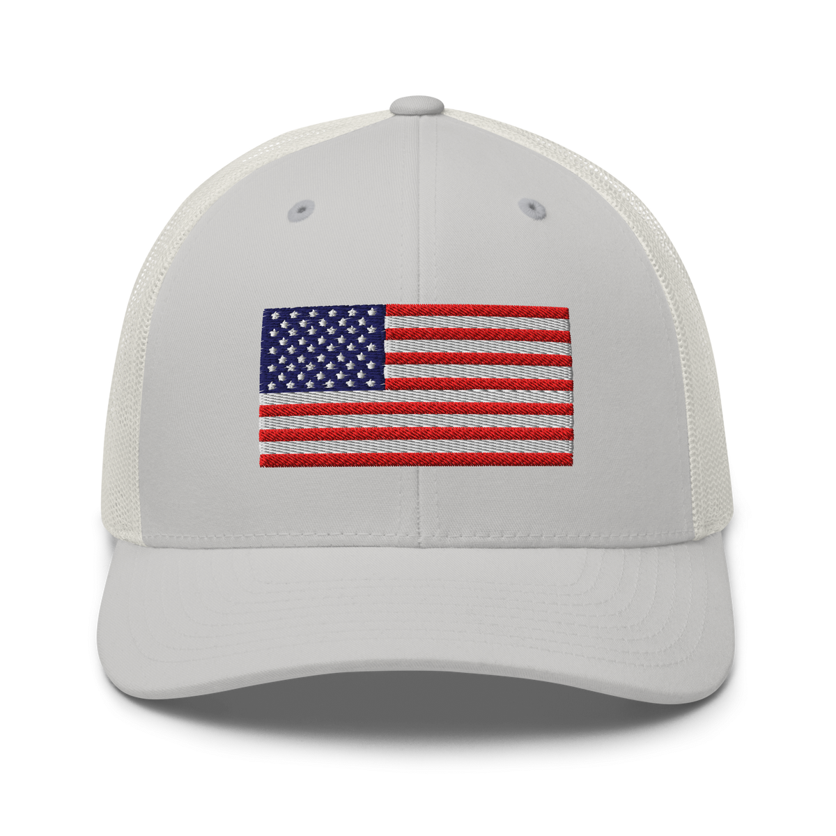 USA Flag Trucker Cap Silver | 222 Threads