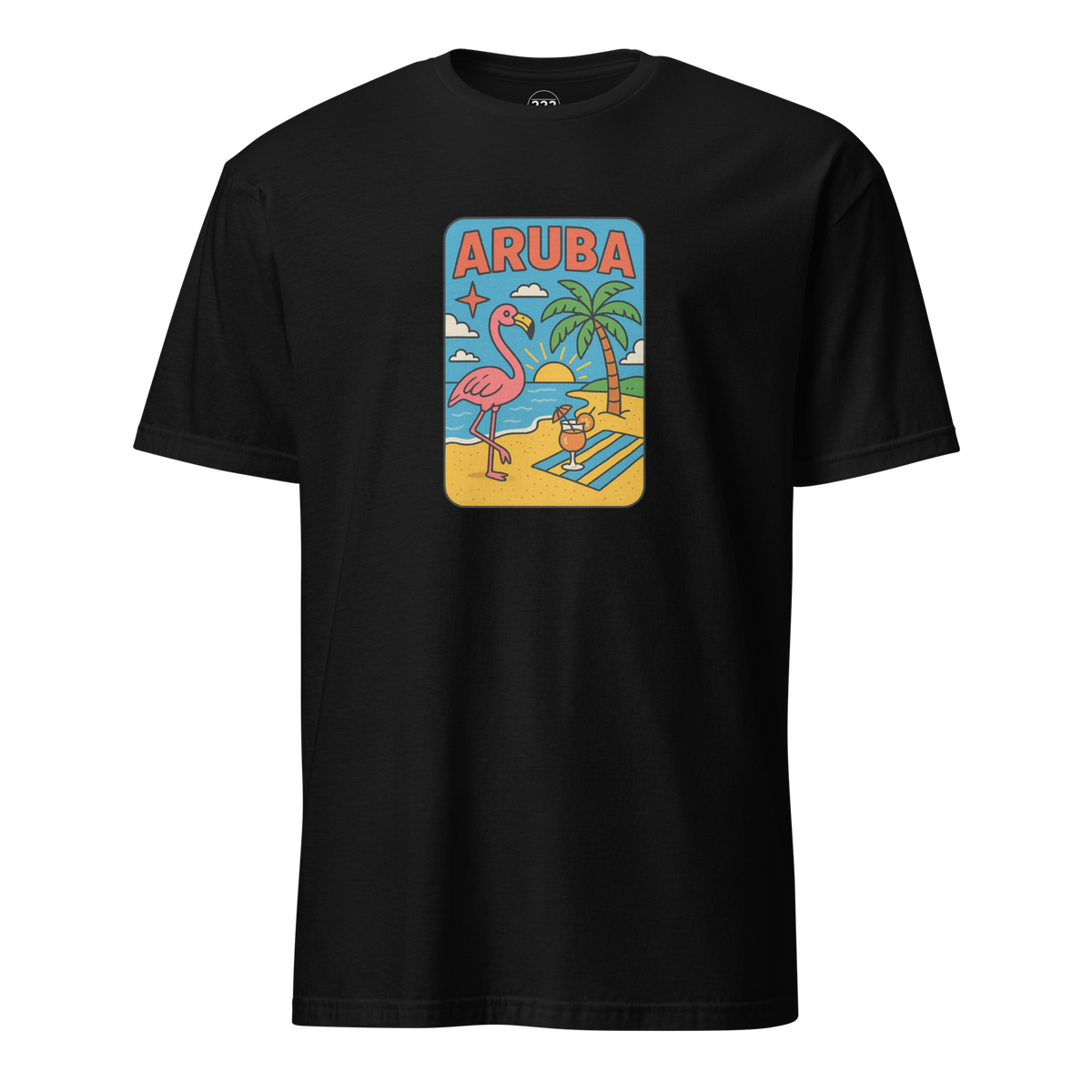 Aruba Beach Flamingos T-Shirt Black | 222 Threads