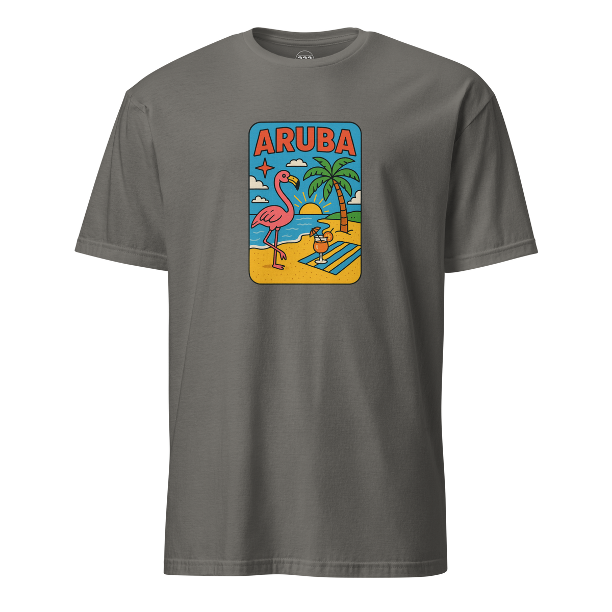Aruba Beach Flamingos T-Shirt Charcoal | 222 Threads