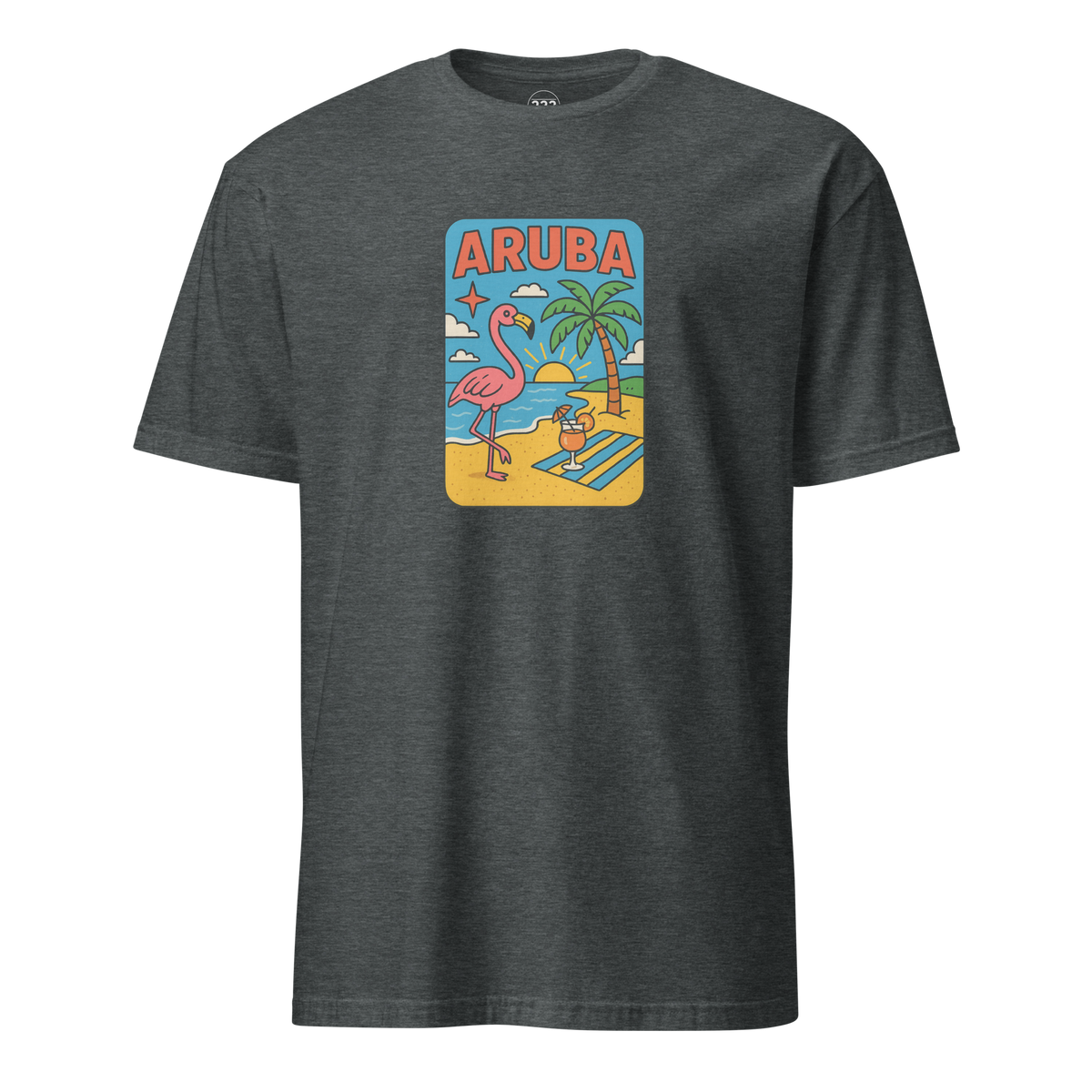 Aruba Beach Flamingos T-Shirt Dark Heather | 222 Threads