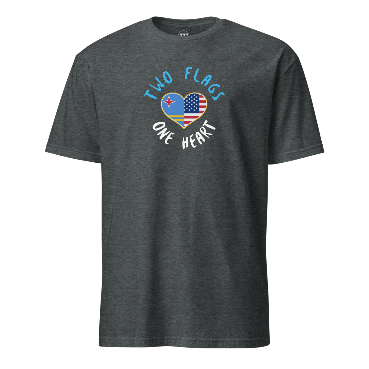 Two Flags One Heart Aruba USA T-Shirt Dark Heather | 222 Threads