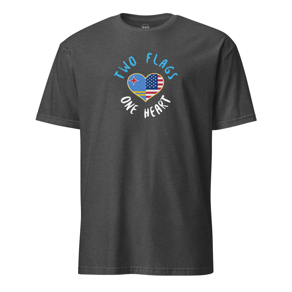 Two Flags One Heart Aruba USA T-Shirt Dark Heather Grey | 222 Threads