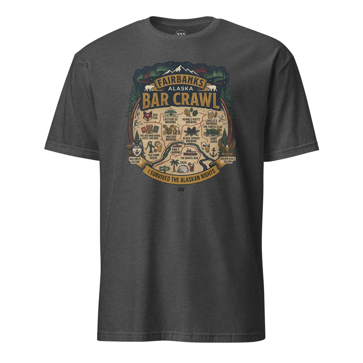 Fairbanks Bar Crawl T-Shirt Dark Heather Grey | 222 Threads