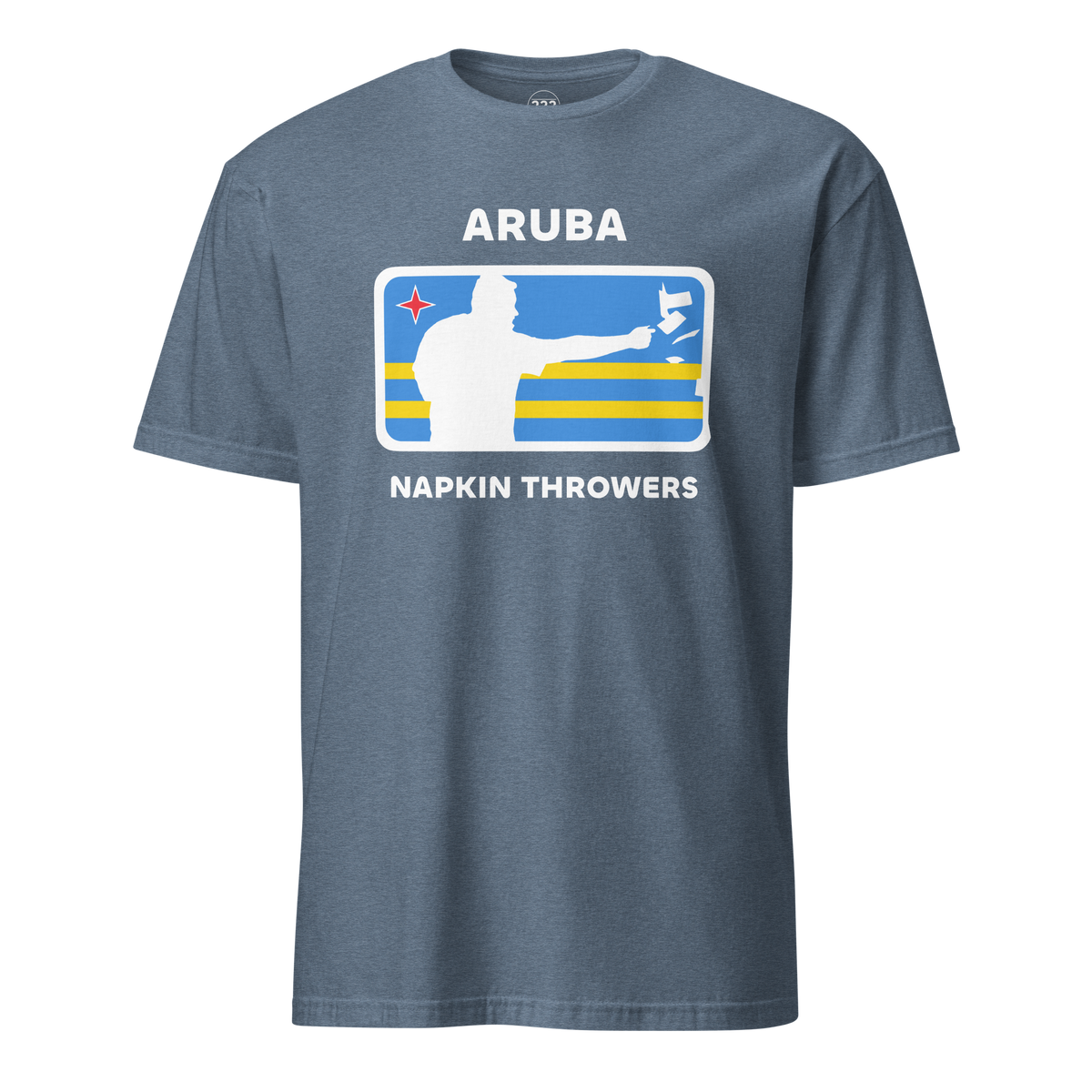 Aruba Napkin Throwers T-Shirt Heather Indigo | 222 Threads