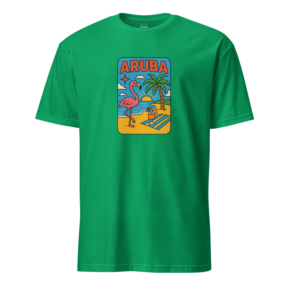 Aruba Beach Flamingos T-Shirt Irish Green | 222 Threads