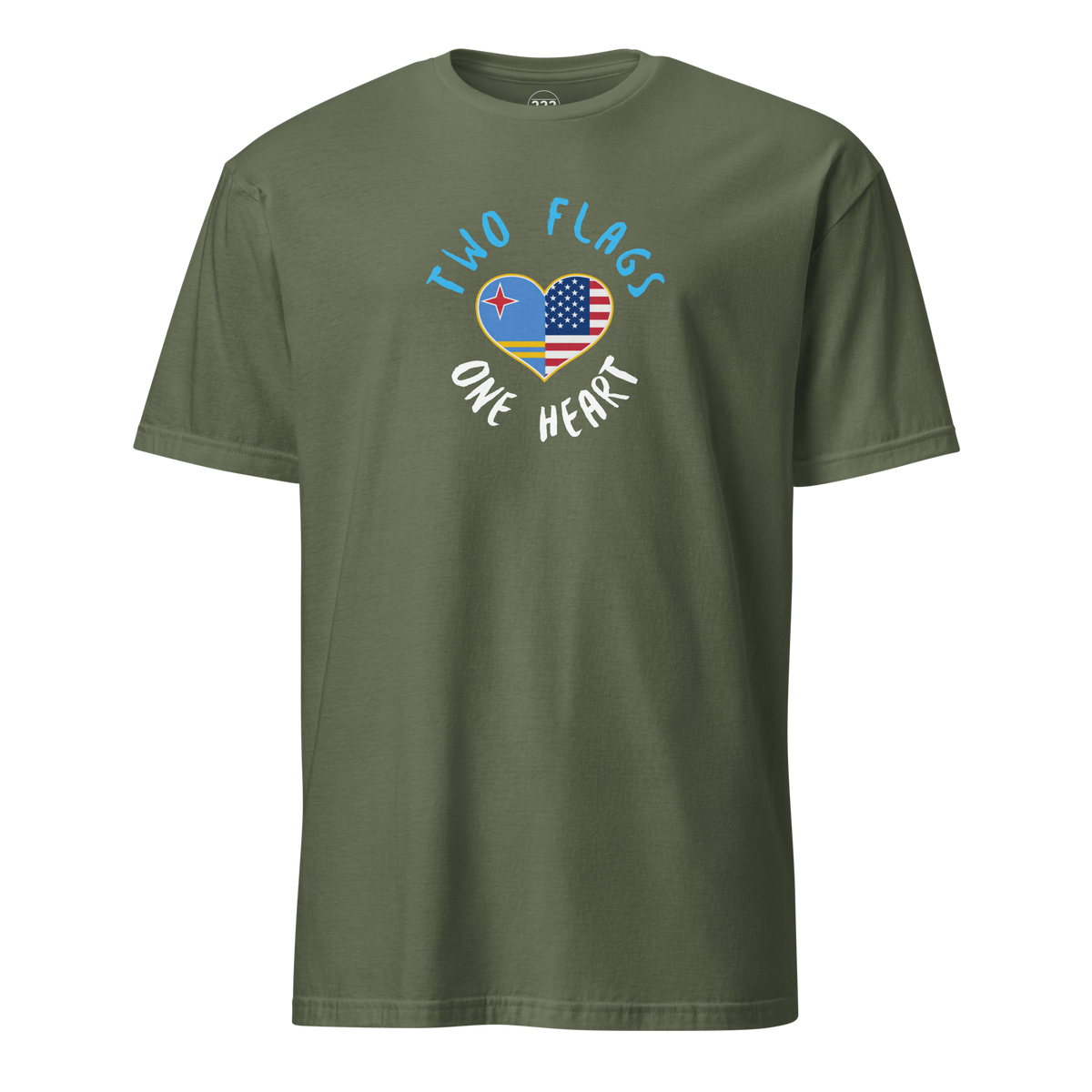 Two Flags One Heart Aruba USA T-Shirt Military Green | 222 Threads