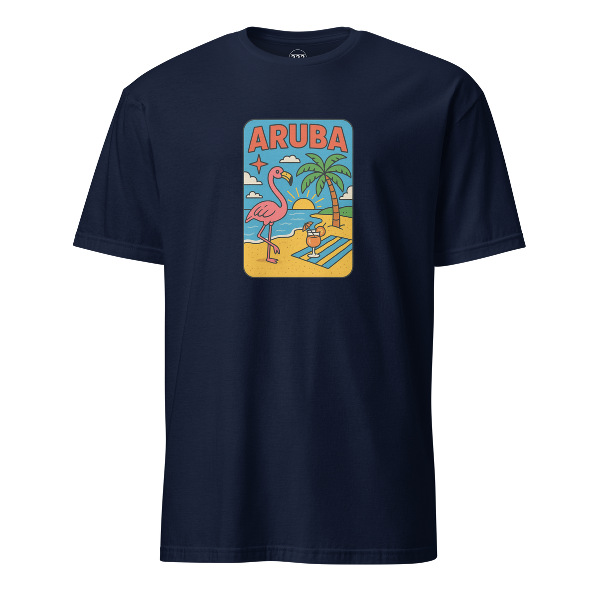 Aruba Beach Flamingos T-Shirt Navy | 222 Threads