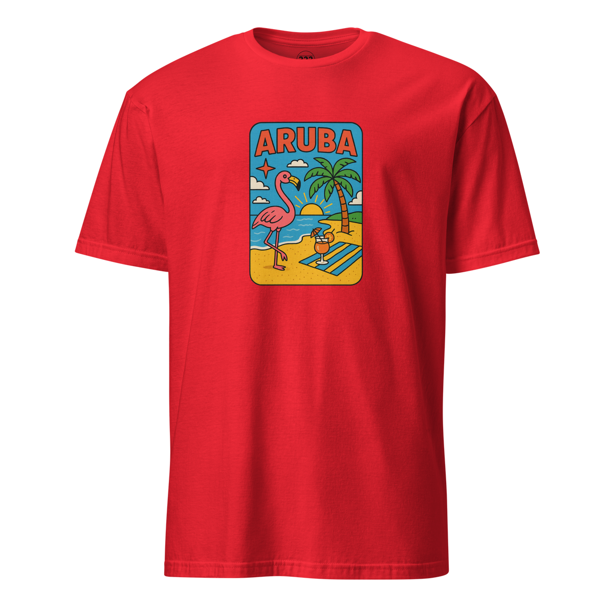 Aruba Beach Flamingos T-Shirt Red | 222 Threads