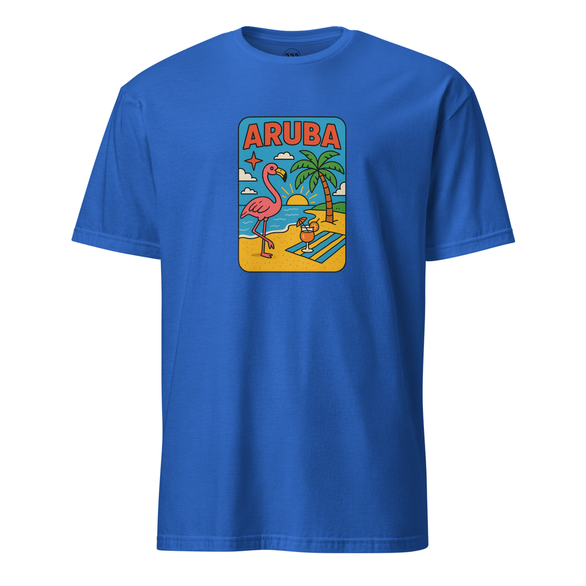 Aruba Beach Flamingos T-Shirt Royal | 222 Threads