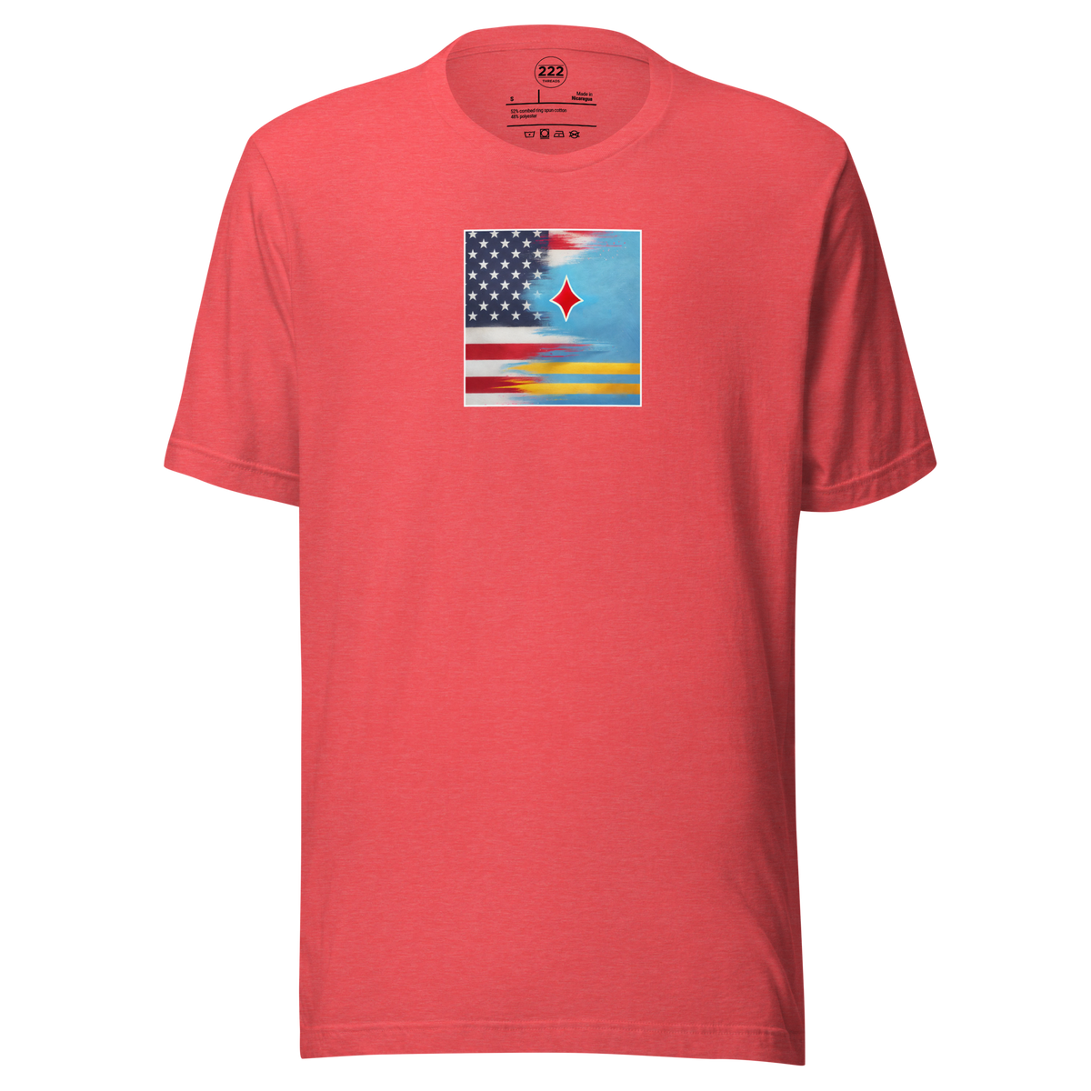 Aruba And USA Flag T-Shirt Heather Red | 222 Threads