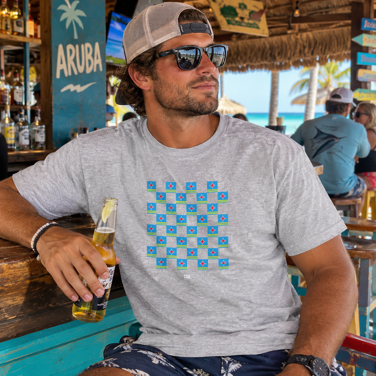 Aruba Flag Checkerboard T-Shirt 222 Threads