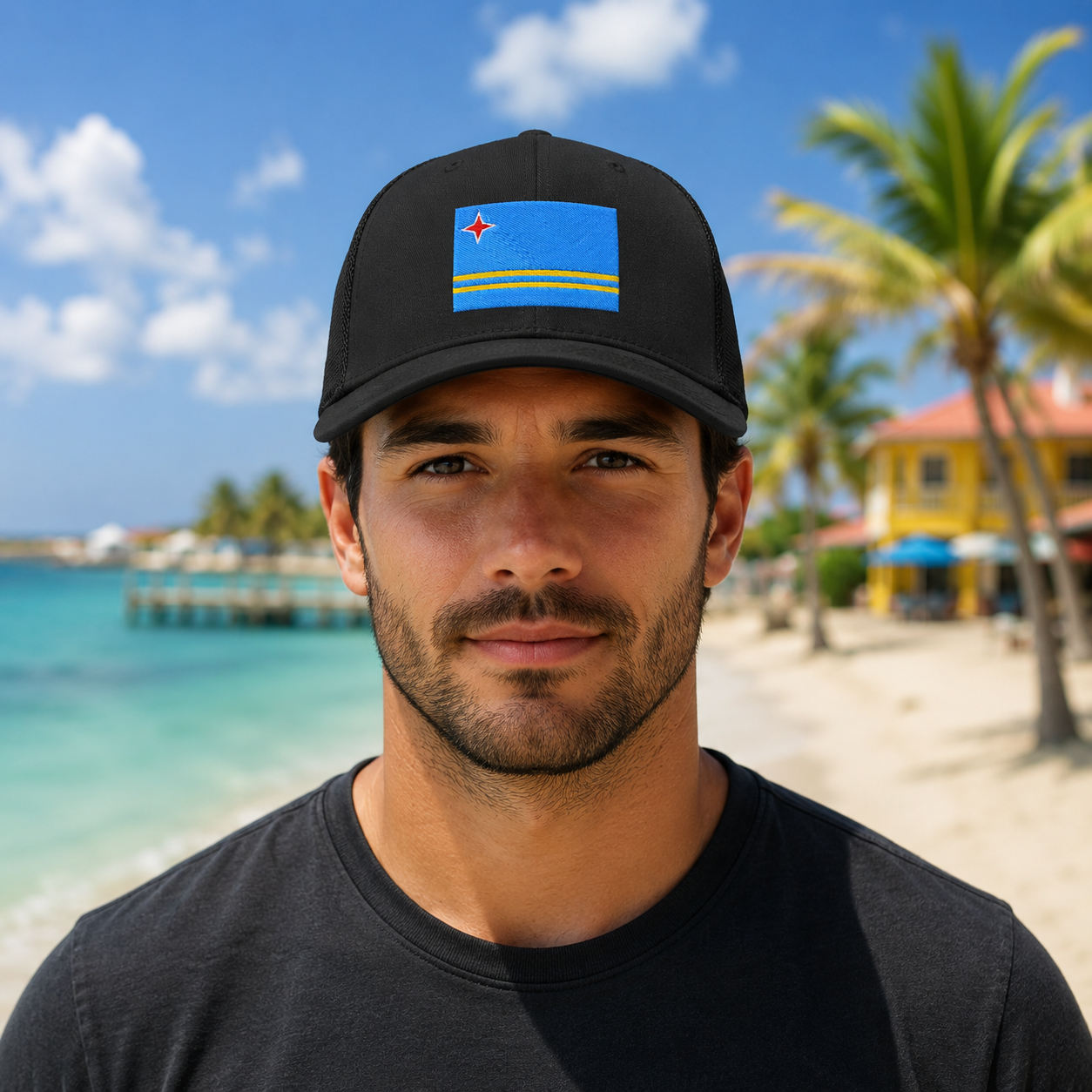 Aruba Flag Trucker Hat 222 Threads