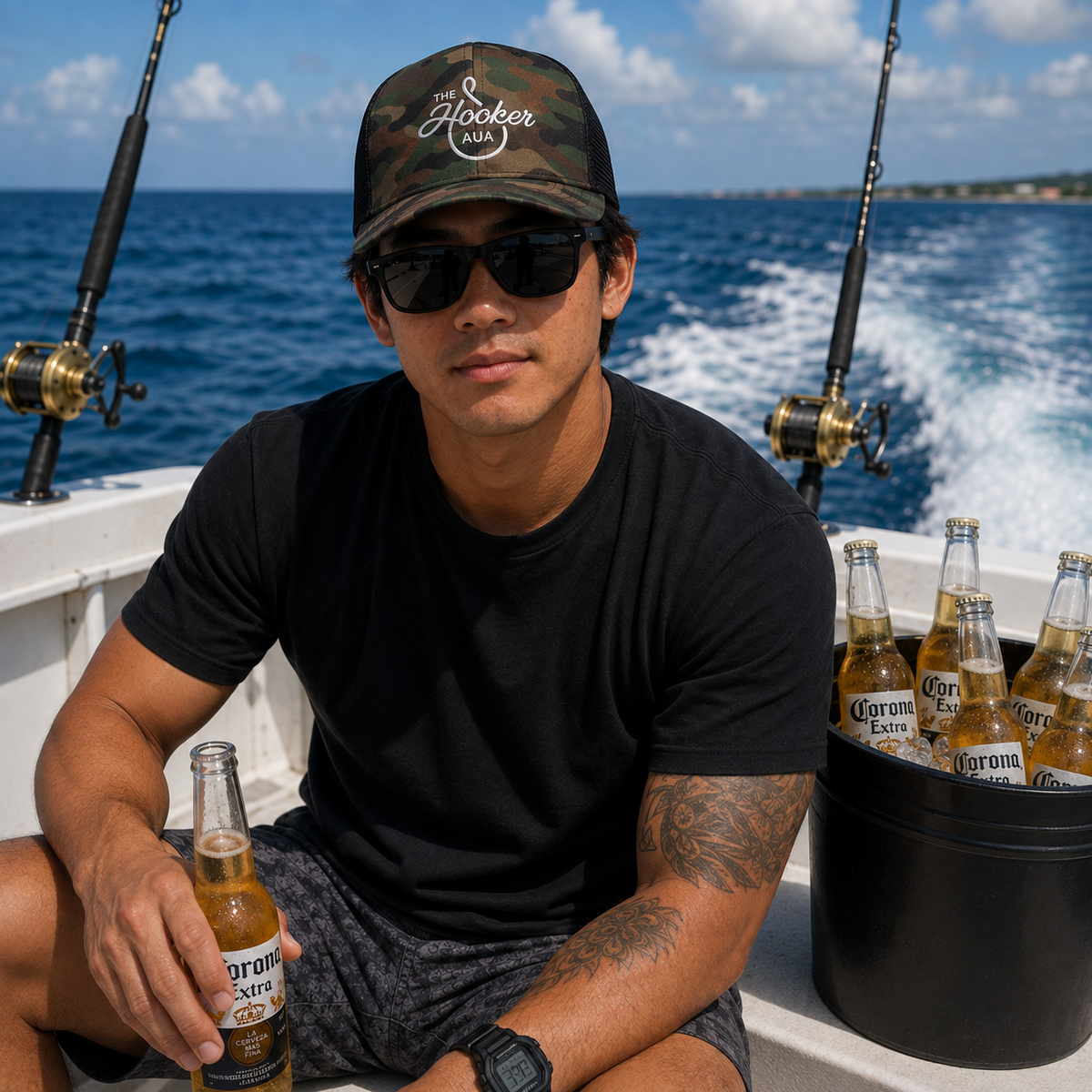 Hooker Charters Aruba Camouflage Trucker Hat 222 Threads