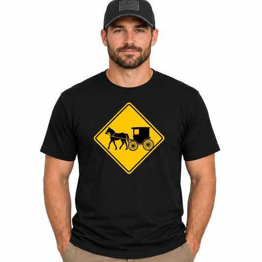 Amish Horse and Buggy Road Sign T-Shirt 222 Threads