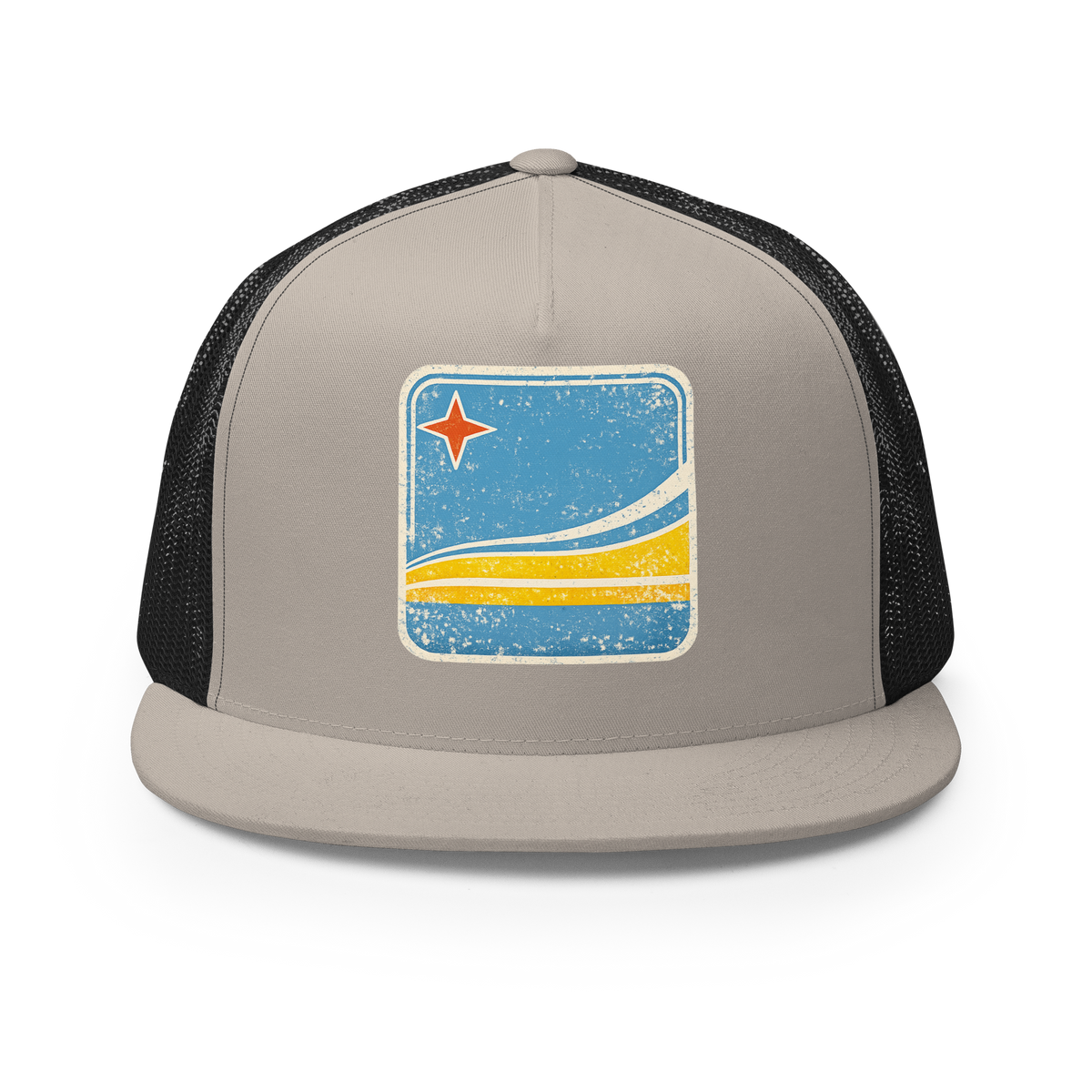 Aruba Flag Retro Trucker Cap Silver/ Black | 222 Threads