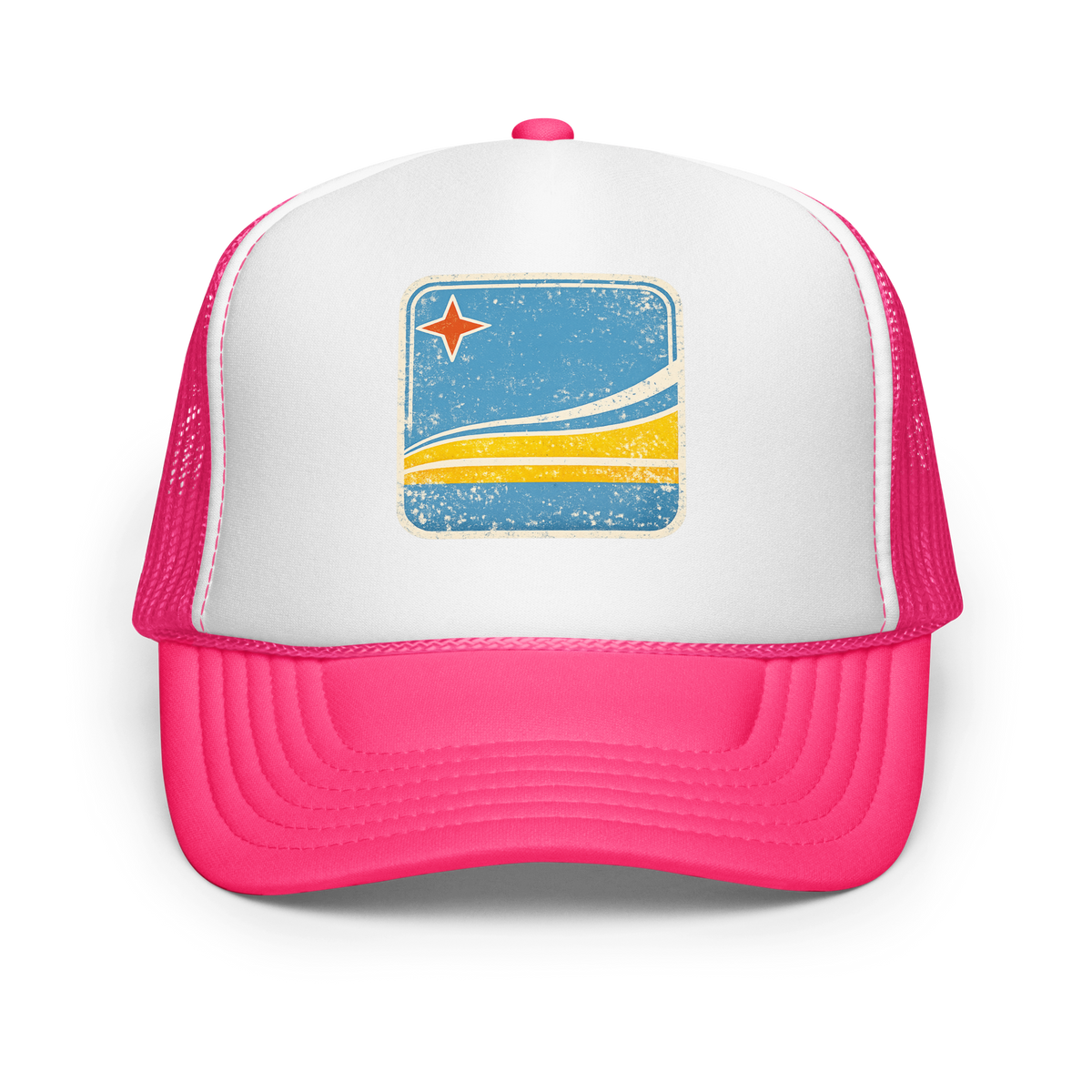 Aruba Flag Retro Tucker Hat Hot Pink/ White/ Hot Pink | 222 Threads