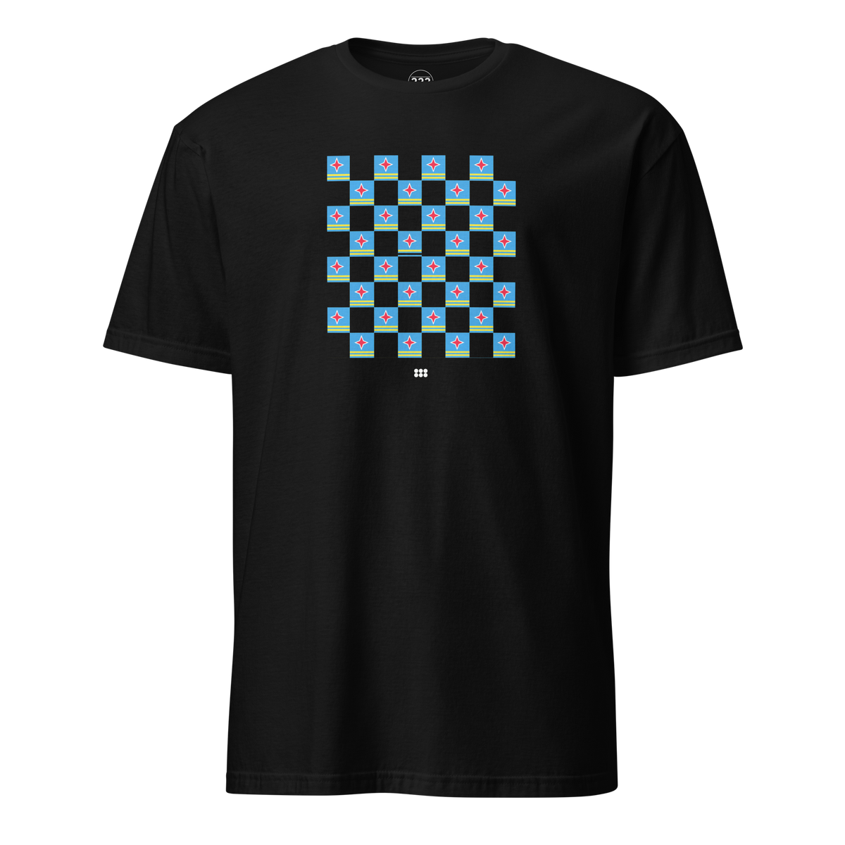 Aruba Flag Checkerboard T-Shirt Black | 222 Threads
