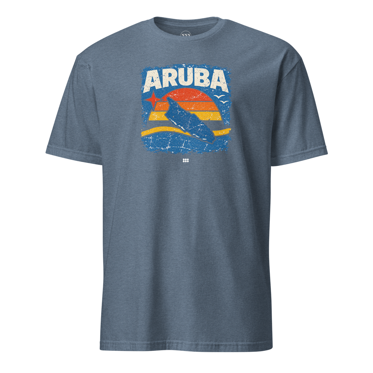 Aruba Distressed Island T-Shirt Heather Indigo | 222 Threads