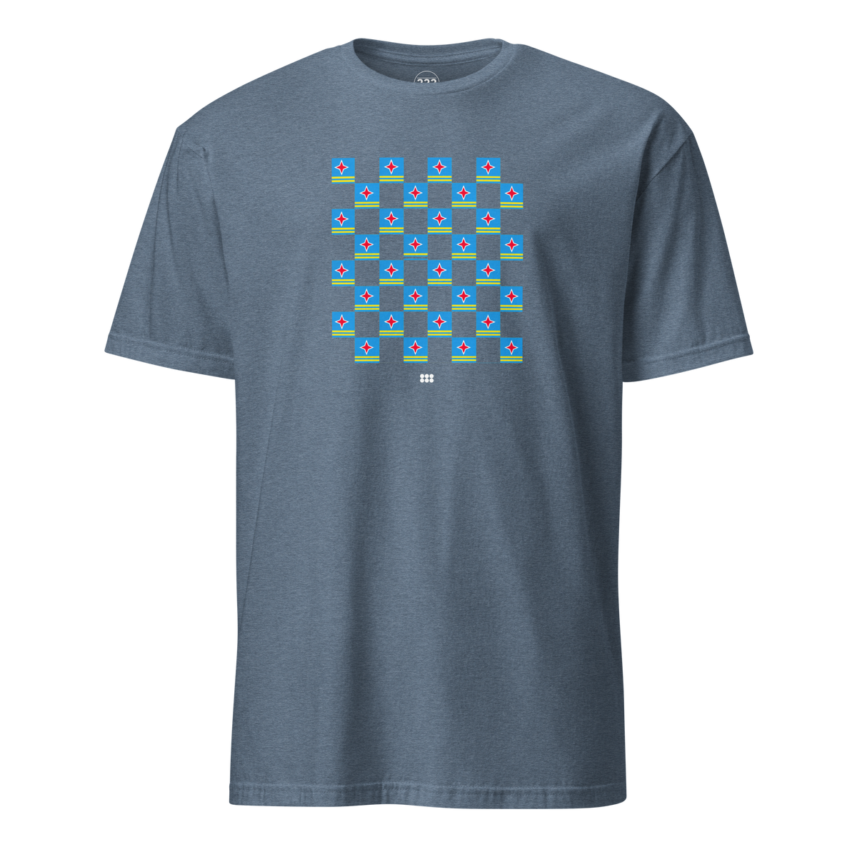 Aruba Flag Checkerboard T-Shirt Heather Indigo | 222 Threads