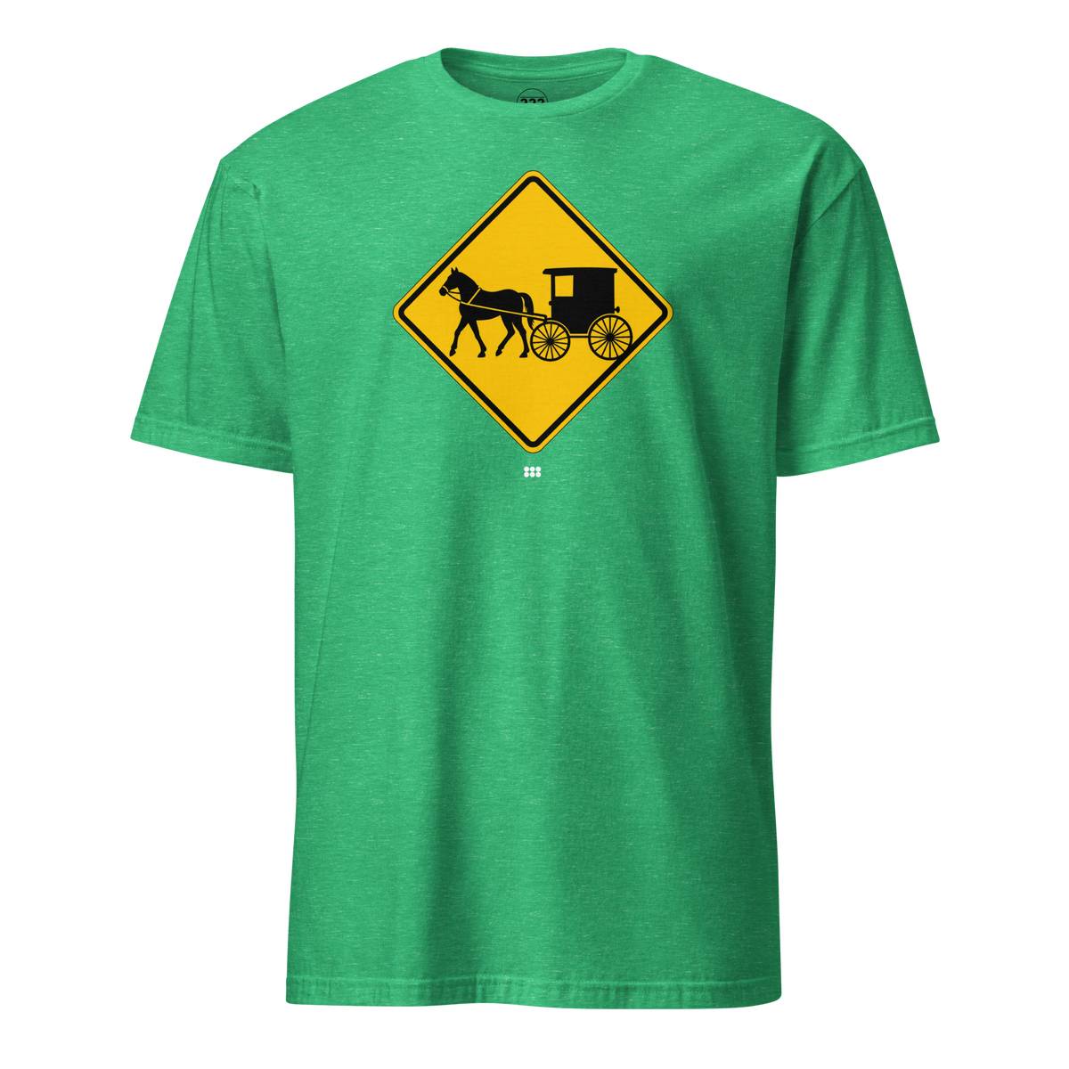 Amish Horse and Buggy Road Sign T-Shirt Heather Irish Green | 222 Threads