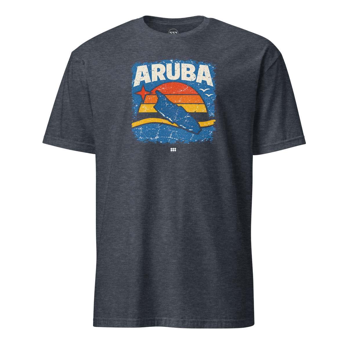 Aruba Distressed Island T-Shirt Heather Navy | 222 Threads