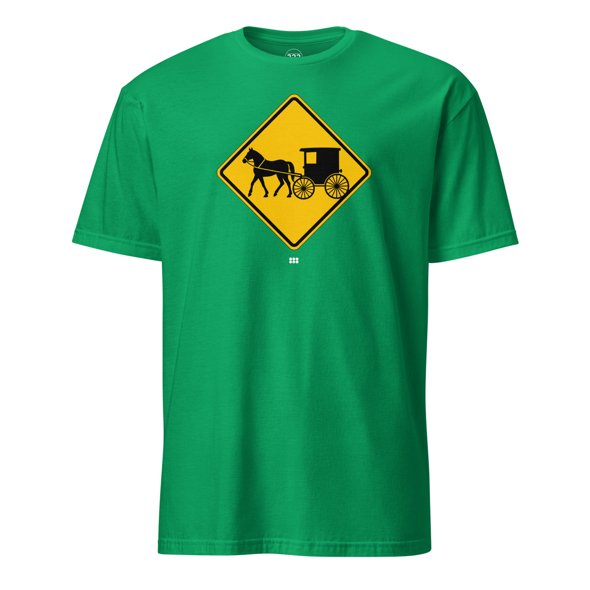 Amish Horse and Buggy Road Sign T-Shirt Irish Green | 222 Threads